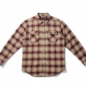 RVCA Flannel Plaid Button Down Tan Red Skater Surfer Regular Men's Shirt Size XL